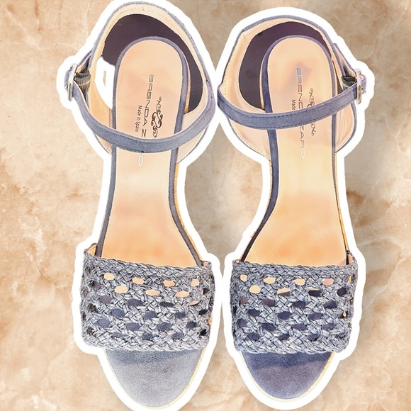 NWT Brenda Zaro Navy Blue Woven Leather ‘Nadia’ Cork Wedge Sandals Size 41 - Picture 5 of 12